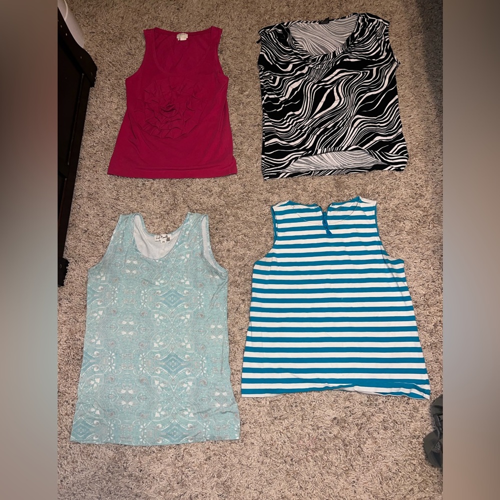 4 womens tank top dress shirts all good used condition all size large